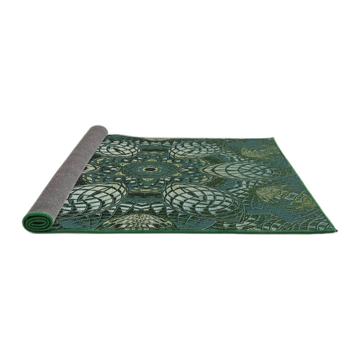 Thickness of Patterned Dark Forest Green Modern Rug, pat3679