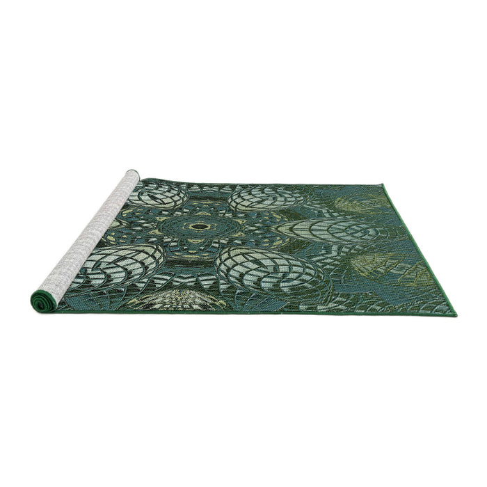 Serging Thickness of Machine Washable Transitional Dark Forest Green Rug, wshpat3679
