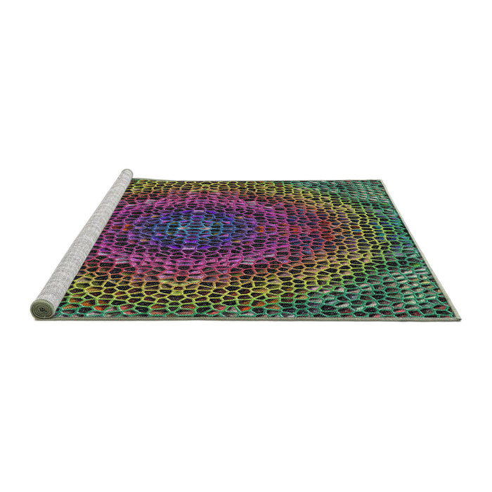 Serging Thickness of Machine Washable Transitional Green Rug, wshpat3686