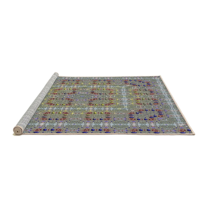 Serging Thickness of Machine Washable Transitional Gray Rug, wshpat3694
