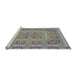 Serging Thickness of Machine Washable Transitional Gray Rug, wshpat3694