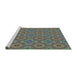 Serging Thickness of Machine Washable Transitional Green Rug, wshpat3695