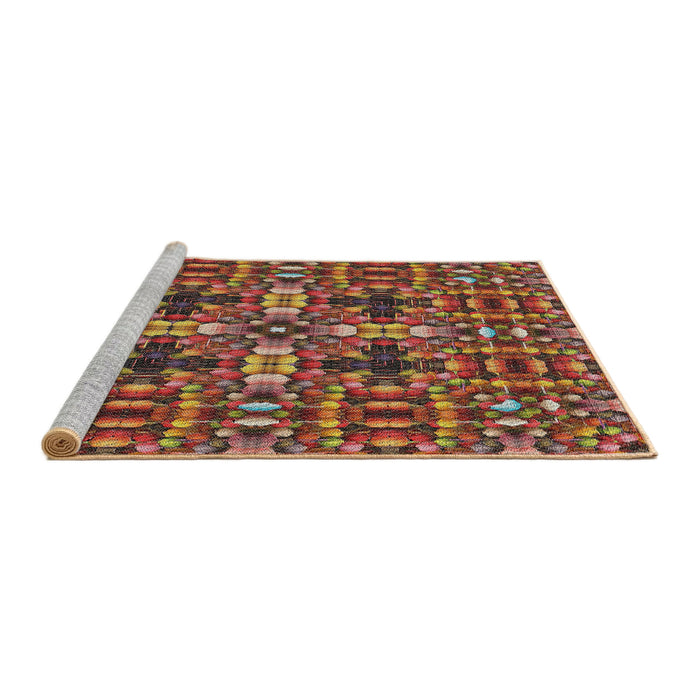 Serging Thickness of Machine Washable Transitional Saffron Red Rug, wshpat3699