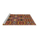 Serging Thickness of Machine Washable Transitional Saffron Red Rug, wshpat3699