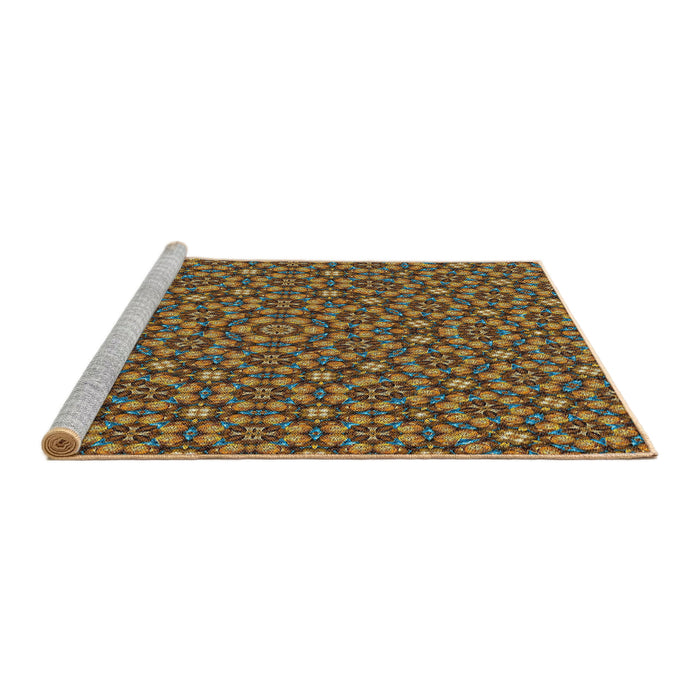 Serging Thickness of Machine Washable Transitional Brass Green Rug, wshpat3703