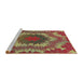 Serging Thickness of Machine Washable Transitional Brass Green Rug, wshpat3707