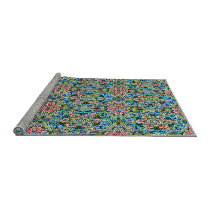 Serging Thickness of Machine Washable Transitional Blue Green Rug, wshpat3720
