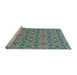 Serging Thickness of Machine Washable Transitional Blue Green Rug, wshpat3720