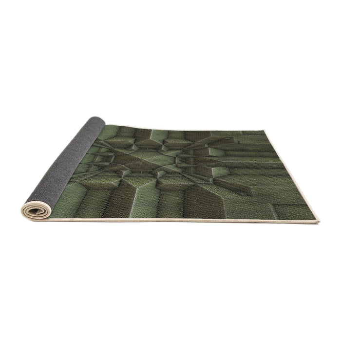 Thickness of Patterned Khaki Green Novelty Rug, pat3725