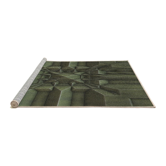 Serging Thickness of Machine Washable Transitional Khaki Green Rug, wshpat3725