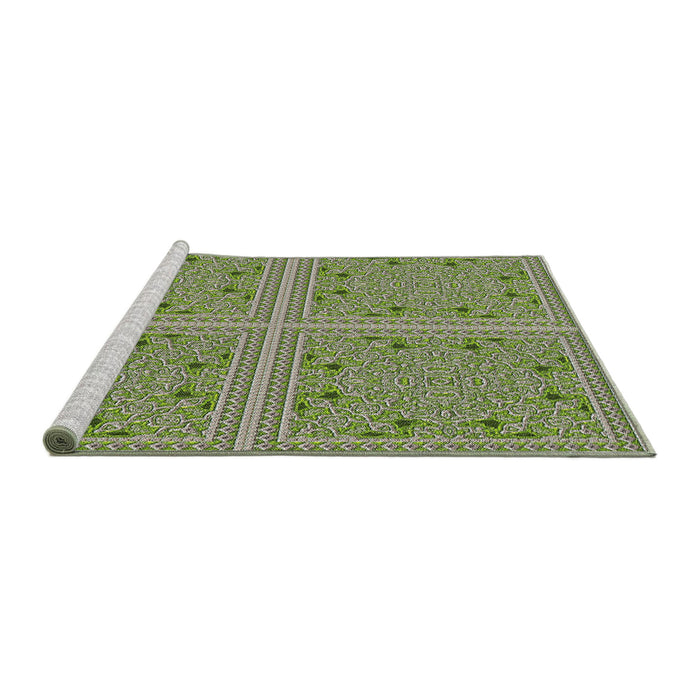 Serging Thickness of Patterned Dark Olive Green Abstract Machine Washable Rug, wshpat3728