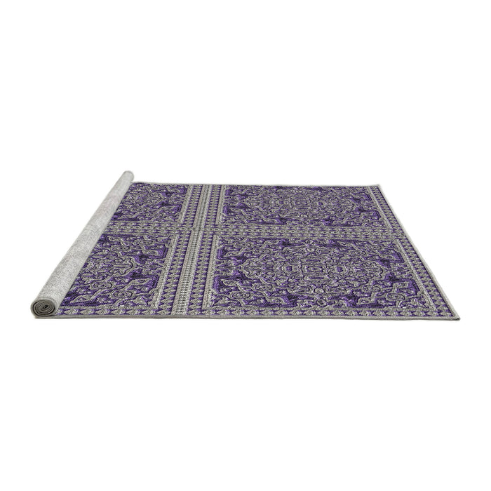 Serging Thickness of Patterned Purple Abstract Machine Washable Rug, wshpat3729