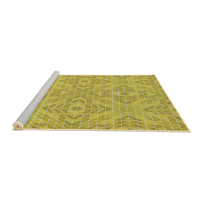 Serging Thickness of Machine Washable Transitional Mustard Yellow Rug, wshpat3741