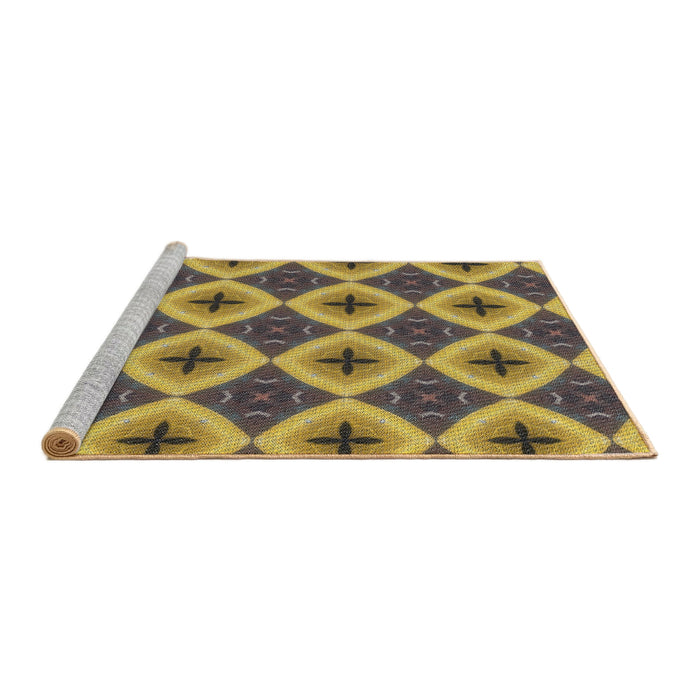 Serging Thickness of Machine Washable Transitional Dark Brown Rug, wshpat3746