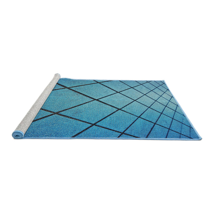 Serging Thickness of Machine Washable Transitional Bright Turquoise Blue Rug, wshpat3749