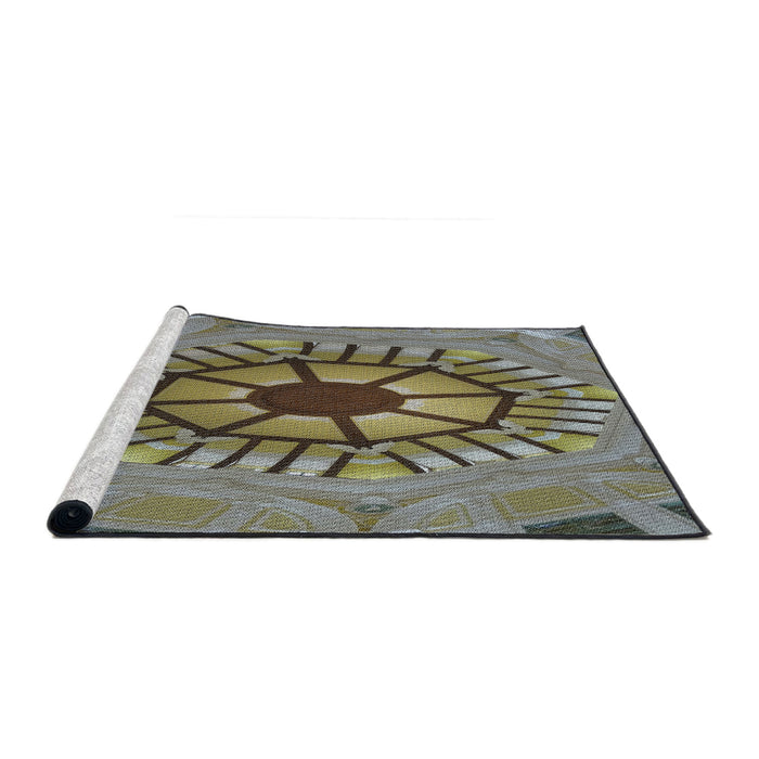 Serging Thickness of Machine Washable Transitional Sage Green Rug, wshpat3761