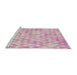 Serging Thickness of Machine Washable Transitional Dark Pink Rug, wshpat3764