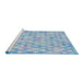 Serging Thickness of Machine Washable Transitional Blue Rug, wshpat3765