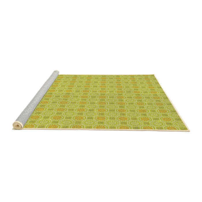 Serging Thickness of Machine Washable Transitional Neon Yellow Rug, wshpat3767