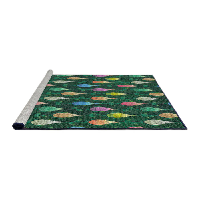 Serging Thickness of Machine Washable Transitional Green Rug, wshpat3828