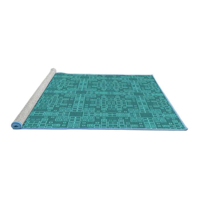 Serging Thickness of Machine Washable Transitional Dark Cyan Green Rug, wshpat3829
