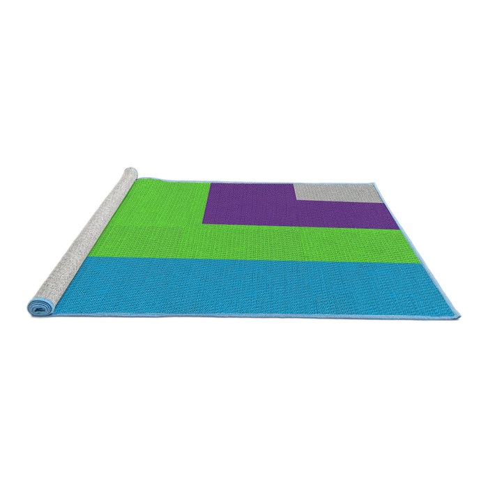 Serging Thickness of Machine Washable Transitional Blue Rug, wshpat3842