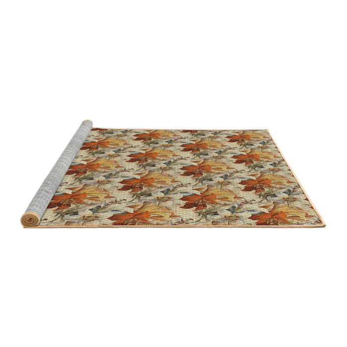 Serging Thickness of Machine Washable Transitional Saddle Brown Rug, wshpat3848