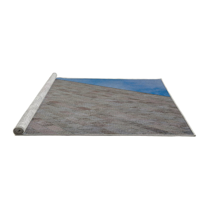 Serging Thickness of Machine Washable Transitional Blue Gray Rug, wshpat3853