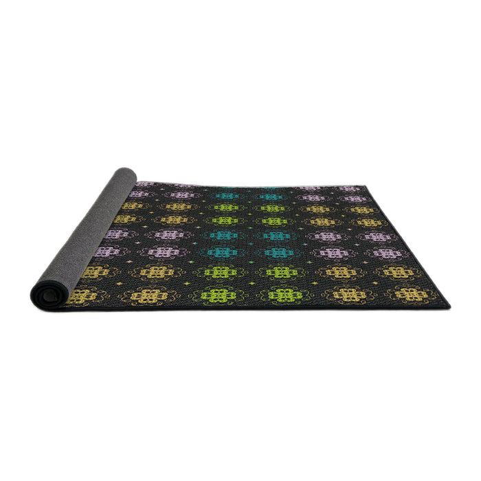 Thickness of Patterned Black Novelty Rug, pat3865
