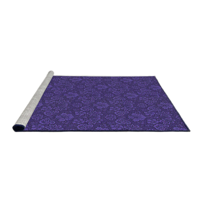 Serging Thickness of Machine Washable Transitional Blue Lotus Blue Rug, wshpat3873