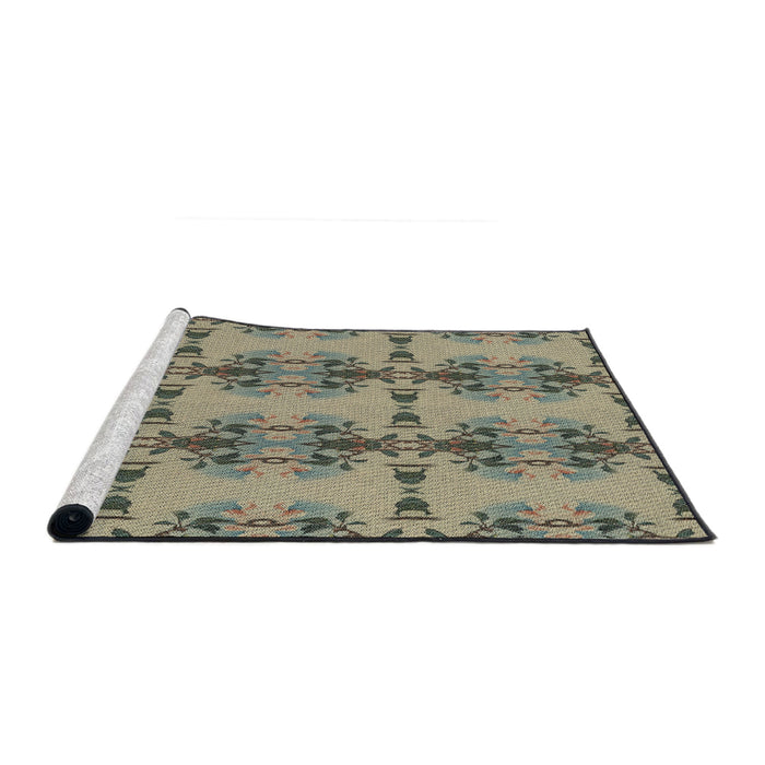 Serging Thickness of Machine Washable Transitional Antique Bronze Green Rug, wshpat3878