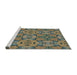 Serging Thickness of Machine Washable Transitional Olive Green Rug, wshpat3879