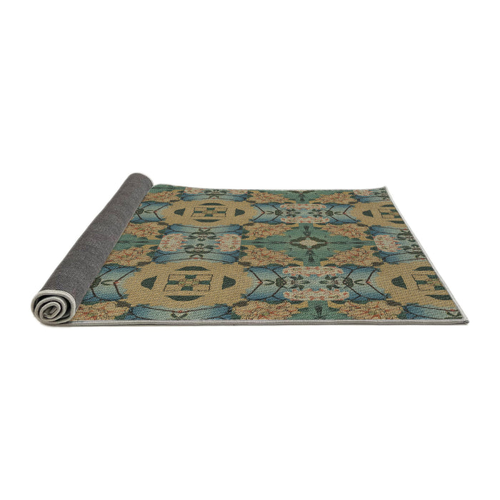 Thickness of Patterned Olive Green Novelty Rug, pat3879