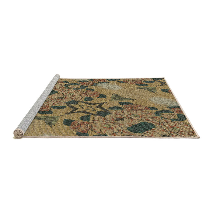Serging Thickness of Machine Washable Transitional Metallic Gold Rug, wshpat3880