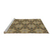 Serging Thickness of Machine Washable Transitional Brown Green Rug, wshpat3882