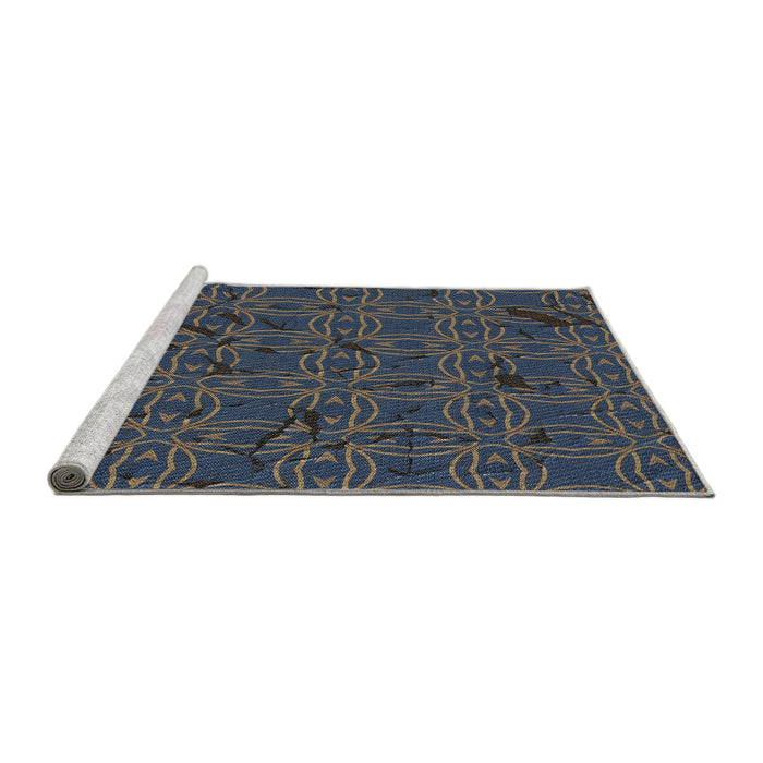 Serging Thickness of Machine Washable Transitional Night Blue Rug, wshpat3893