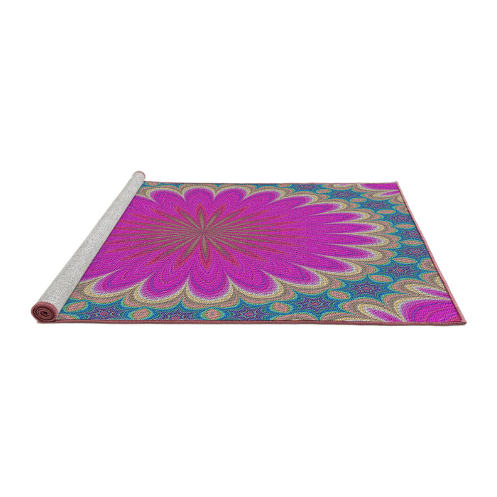 Serging Thickness of Machine Washable Transitional Neon Pink Rug, wshpat3894