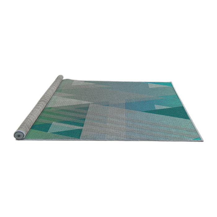 Serging Thickness of Machine Washable Transitional Tiffany Blue Rug, wshpat3900