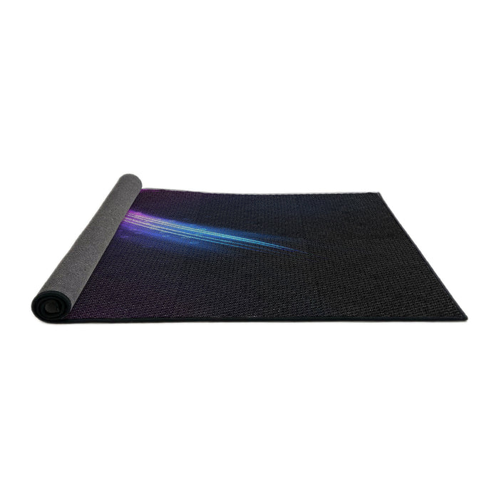 Thickness of Patterned Purple Navy Blue Novelty Rug, pat3916