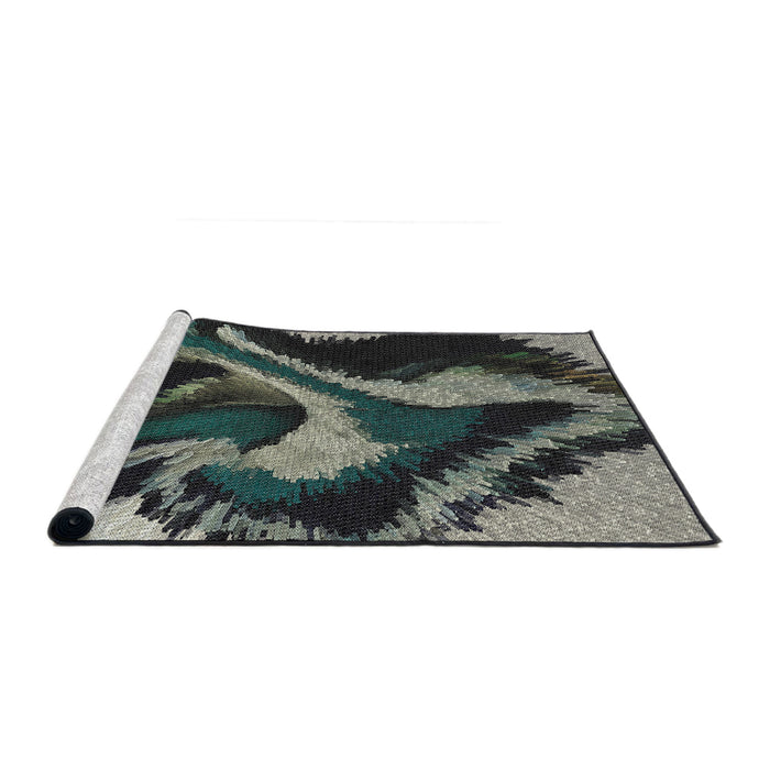 Serging Thickness of Machine Washable Transitional Charcoal Black Rug, wshpat3917
