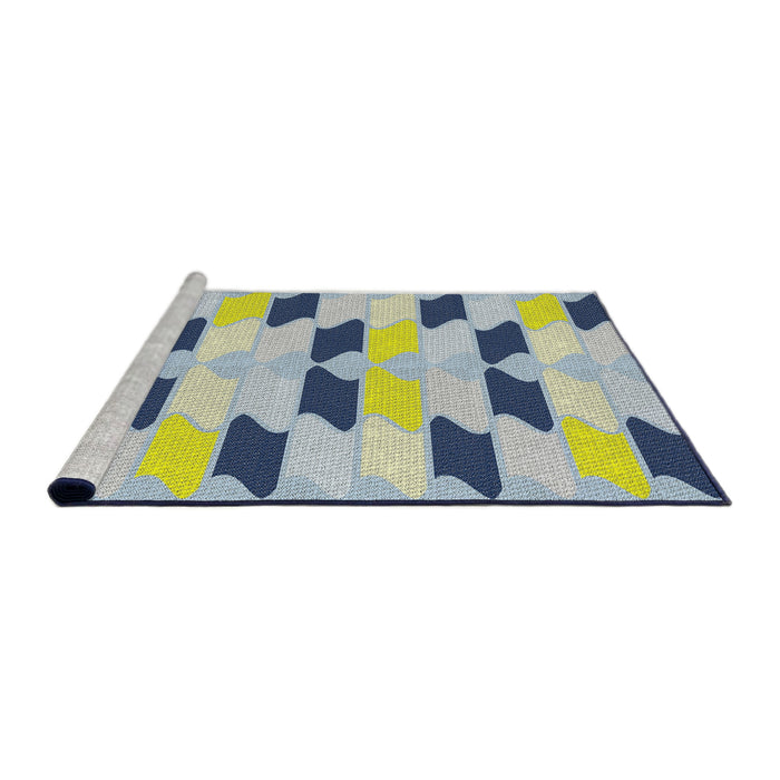 Serging Thickness of Machine Washable Transitional Azure Blue Rug, wshpat3925