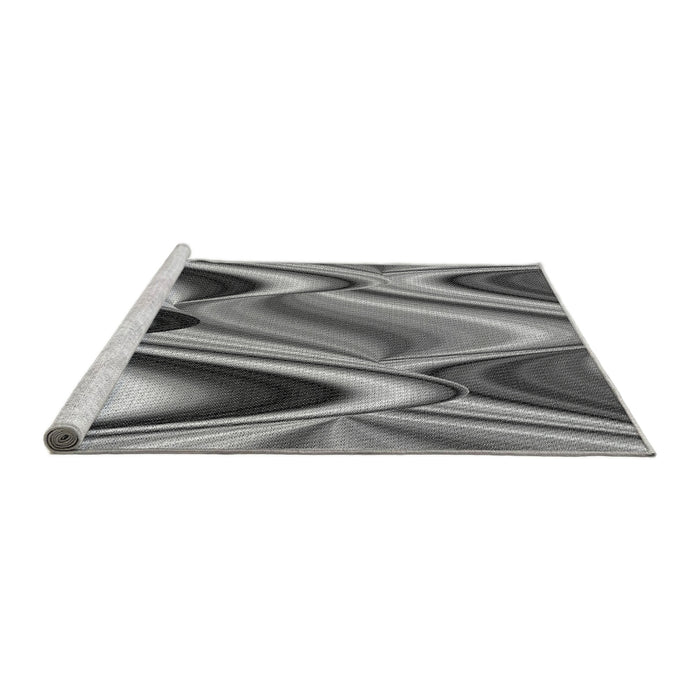 Serging Thickness of Machine Washable Transitional Silver Gray Rug, wshpat3927