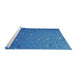 Serging Thickness of Machine Washable Transitional Blueberry Blue Rug, wshpat3933