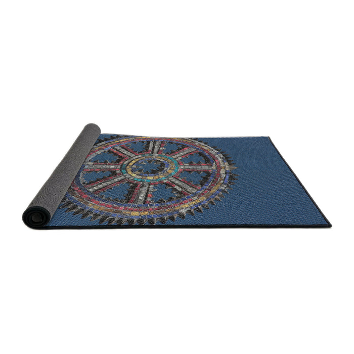 Thickness of Patterned Steel Blue Novelty Rug, pat3934