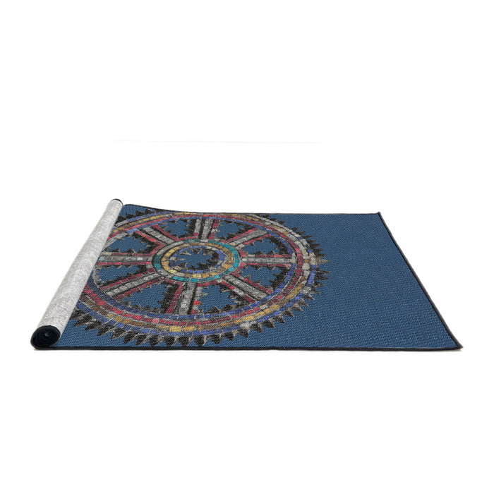 Serging Thickness of Machine Washable Transitional Steel Blue Rug, wshpat3934