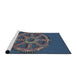 Serging Thickness of Machine Washable Transitional Steel Blue Rug, wshpat3934