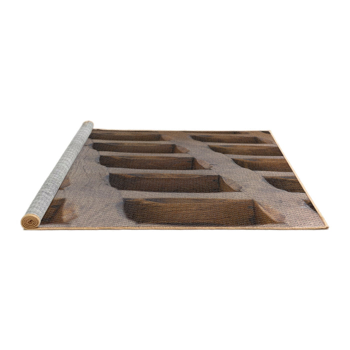 Serging Thickness of Machine Washable Transitional Bakers Brown Rug, wshpat3942