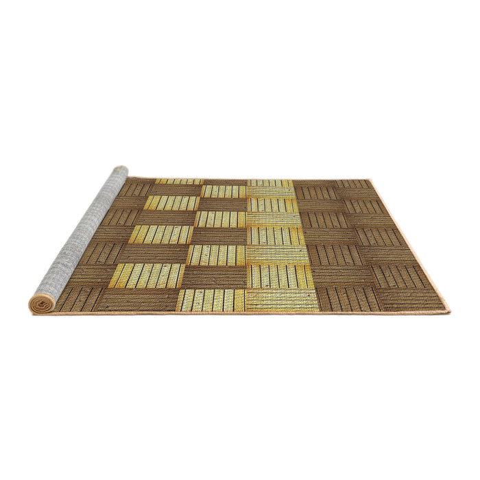 Serging Thickness of Machine Washable Transitional Saddle Brown Rug, wshpat3946