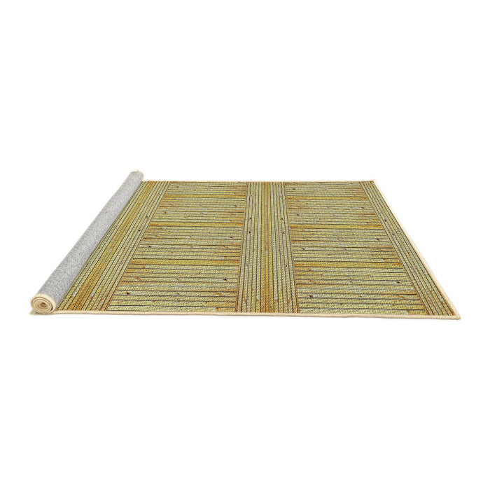 Serging Thickness of Machine Washable Transitional Mustard Yellow Rug, wshpat3947