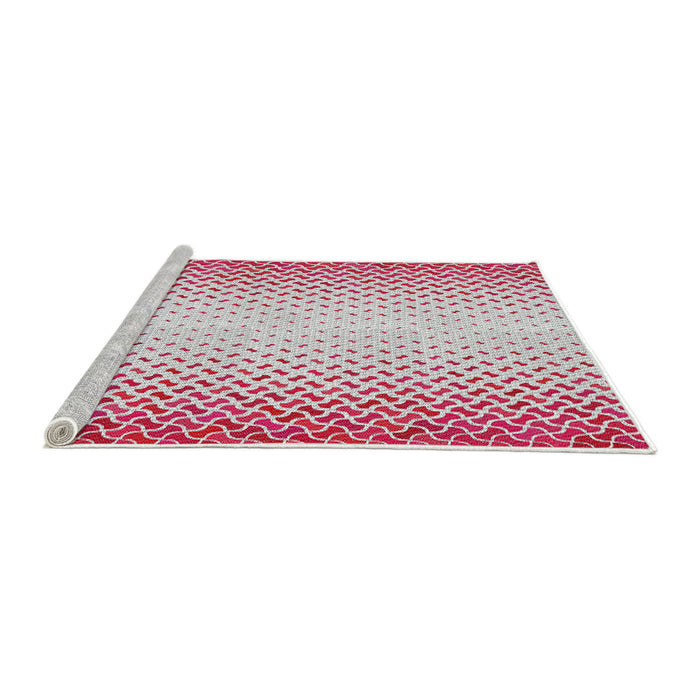 Serging Thickness of Machine Washable Transitional Bright Maroon Red Rug, wshpat395